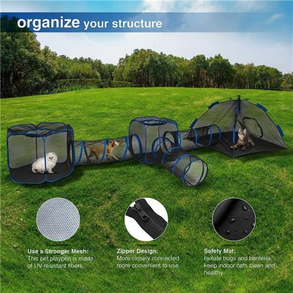 6-in-1 Cat Tent w/ Tunnel for Outdoor Cat Enclosures, Portable Playpen Play Tent - Picture 6 of 6